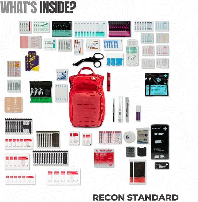 My Medic Recon Standard - HSA FSA First Aid Kit - 200+ First Aid and Survival Essentials, Supplies, & Must Have IFAK for Home, Car, Office or Business - Red