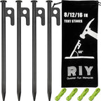 4 Pack Tent Stakes Heavy Duty Metal Tent Pegs for Camping Steel Tent Stakes 8 inch Unbreakable and Inflexible Black
