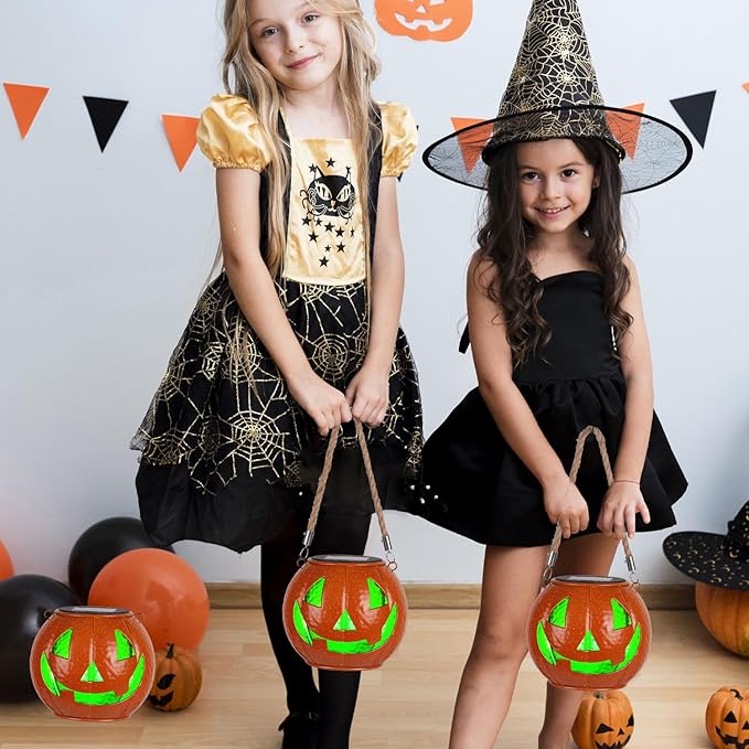 Jack O Lantern Decor Solar Light Color Changing Metal Pumpkin Halloween Lanterns Outdoor for Yard, Patio, Lawn, Porch, Garden Decorations