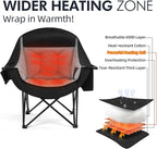 Heated Oversized Camping Chair - Heavy Duty Padded Folding Camping Chairs for Adults with Cooling Bag, Side Pocket, Cup Holder and Carry Bag for Outdoor Sports Lawn Fishing Garden Portable