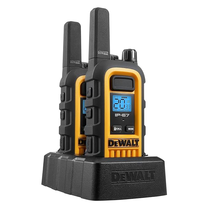 DEWALT FRS Walkie Talkies Long Range 2 Way Radio, 1 Watt, Waterproof & Rechargeable, 6 Pack with Gang Charger, DXFRS300-BCH6
