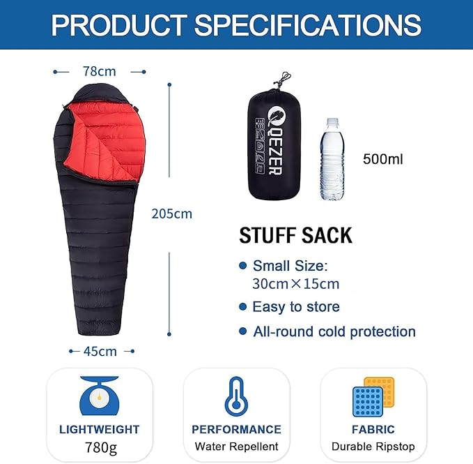 Ultralight Down Sleeping Bag for Adults with 600 Fill Power, Compact Sleeping Bag for Backpacking, Hiking and Camping