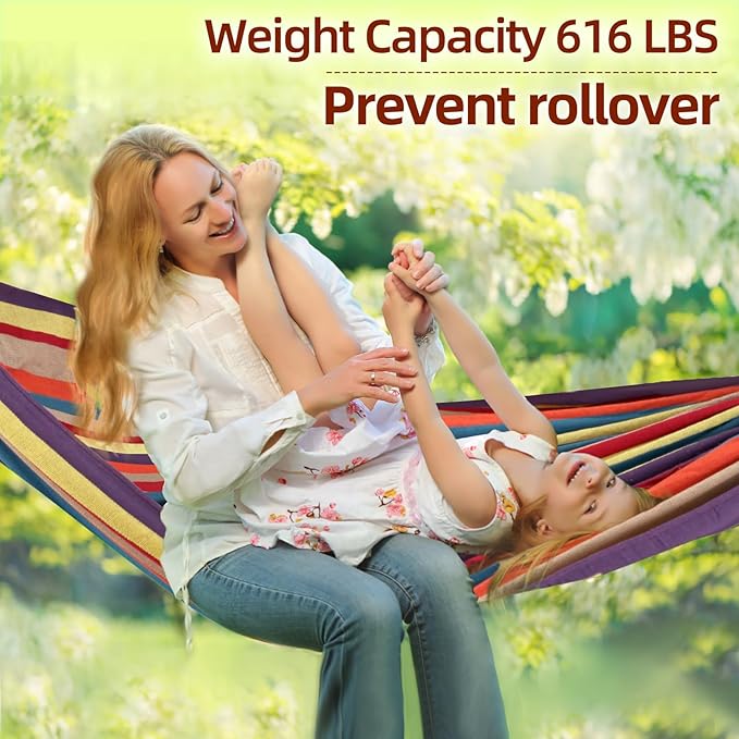 Camping Hammocks for Backyard Hanging Sturdy Garden Comfortable Fabric Hammock Indoor Tree Straps Up to 616lbs Weight Capacity with Travel Bag for Camping Portable Outdoor Patio (Multicolour)