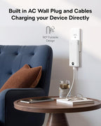 VEGER AC Wall Plug Portable Charger, 10000mah Slim Portable Charger Built in Cables, USB C Power Bank 15W Fast Charging, Travel Essential Battery Pack Compatible with iPhone, Android and More(Purple)