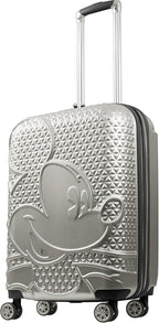 FUL Disney Mickey Mouse 26 Inch Rolling Luggage, Hardshell Suitcase with Spinner Wheels, Silver