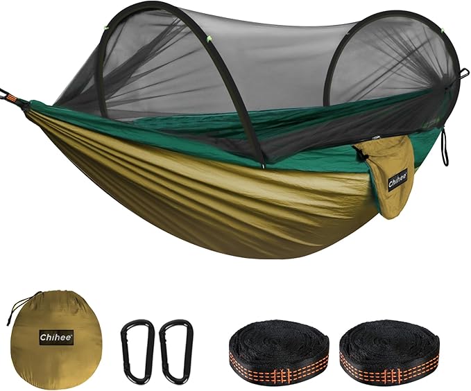 Chihee Ultra-Light Travel Camping Hammock Pop-up Net Hammock 660lbs Load Capacity,Breathable,Quick-Drying Parachute Nylon 2 Premium Carabiners,2 Tree Slings Included for Outdoor Backpacking Hiking