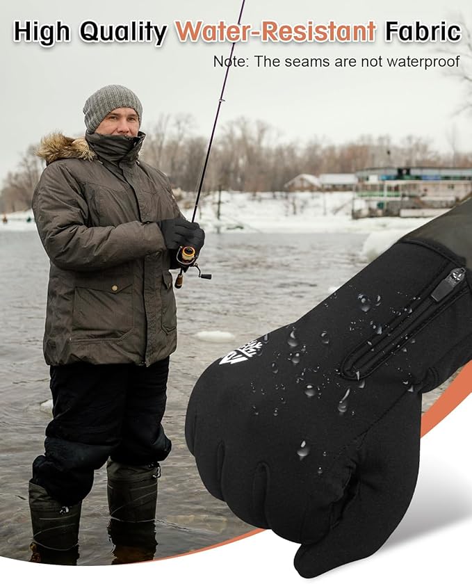 RIGWARL Winter Gloves Men and Women Medium-Thick, Gloves for Cold Weather with Thermal Plush, Touchscreen Running Glove Adjustable Zippered Wrist for Walking The Dog Hiking Camping Cycling Work