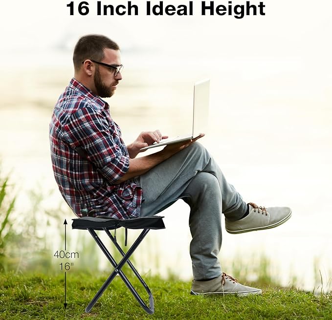 16" Foldable Portable Camping Stool Heavy Duty 350lbs for Adults Hiking, Lightweight Travel Stool with Carry Bag, Black
