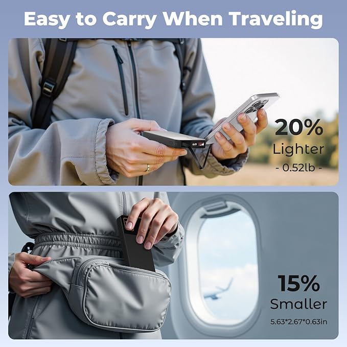 Portable Charger Power Bank, 10000mAh 22.5W Super Fast Charging Powerbank with Built-in USB C In&Out Cable, Slim External Battery Pack for iPhone 16/15/14/13/12/11 iPad Samsung S24 S23 Android (Black)