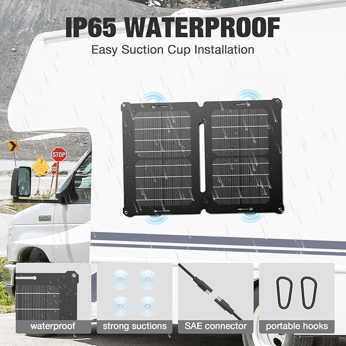 GRECELL 12V 25W Solar Battery Charger Maintainer, Portable Solar Panel Car Trickle Charger Waterproof 25 Watt Mono+ SAE Cables Kit for Truck Boat RV Motorcycle Truck Marine Vehicle Battery