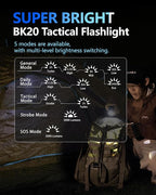 towild BK20 Tactical Flashlight,Bright 5100 High Lumens LED Flashlights,Rechargeable and Waterproof Flashlights,Powerful Handheld Flash Light for Hiking, Camping, Outdoor Activities (Black)
