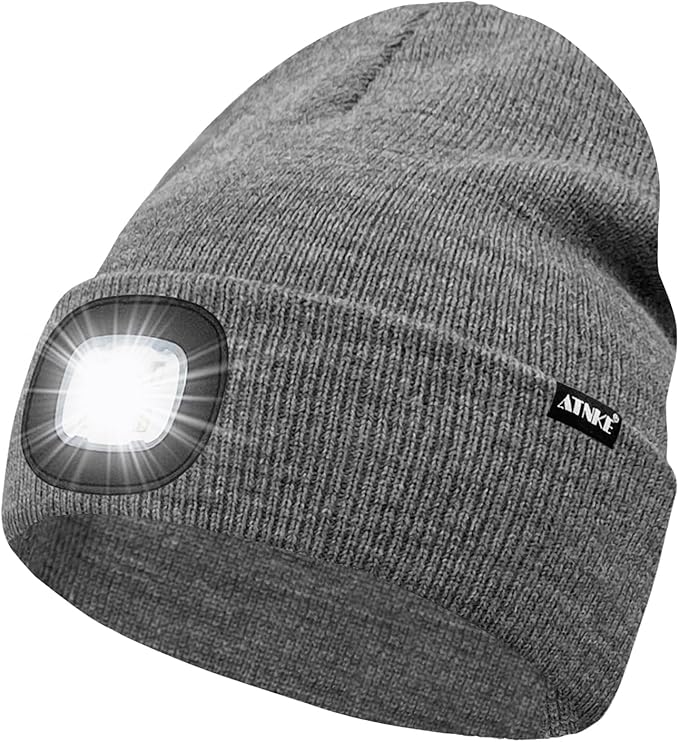 ATNKE LED Lighted Beanie Hat,USB Rechargeable 4 LED Running Headlamp Bright Cap with The Light Gifts for Men and Women