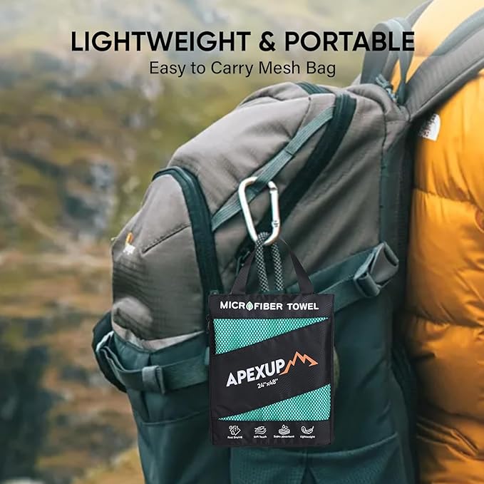 APEXUP Microfiber Travel Towel, Ultra Absorbent Quick Dry Towels, Lightweight Gym Sports Camping Towel for Workout, Yoga, Beach, Shower, Swimming (24"×12", Mint Color)