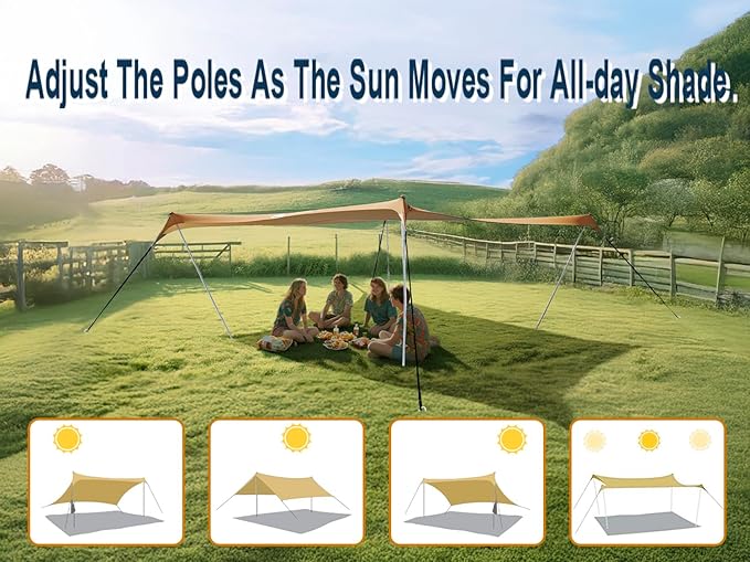 10×10ft UPF50+ Beach Tent Sun Shelter, Windproof Stable Outdoor Pop Up Beach Shade Canopy for Camping, Fishing, Backyard Fun or Picnics, 4 Poles