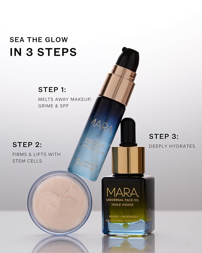 MARA Sea the Glow Discovery Set – Travel Size Skincare Set with Cleanser, Face Oil & Firming Moisturizer – Hydrating, Anti-Aging Routine to Cleanse, Plump & Glow (3-Piece Kit)