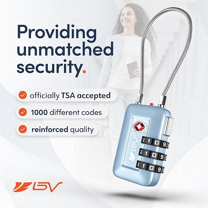TSA Accepted Luggage Travel Lock, Set-Your-Own Combination Lock for School Gym Locker, Luggage Suitcase Baggage Locks, Filing Cabinets, Toolbox, Case (Arctic Blue, 4 Pack)