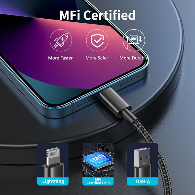 5Pack for iPhone Charger Cable 3ft Lightning to USB Cables Fast for iPhone Charging Cord [Apple MFi Certified] Nylon Braided for iPhone 14/13/12/11 Pro/X/Xs Max/XR/8 Plus/7/6/5/SE,for IPad, 3 Foot
