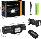 BORUIT HP360 LED Rechargeable Headlamp with White Green Red Light,Super Bright Head Lamp Flashlight,IP67 Waterproof,7 Working Modes,Suitable for Adults Running Camping Hiking Fishing