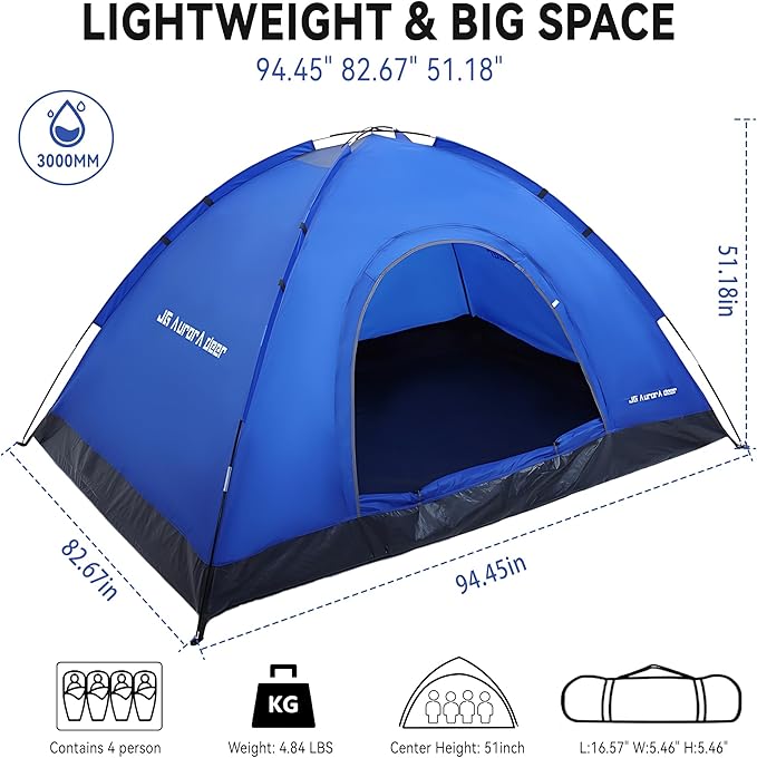 1/2/3/4 Person Tents Waterproof&Windproof Family Tents Camping-Tent,Lightweight Portable Pop Up Tent for Camping,Hiking,Mountaineering or Beach Easy to Set Up Adventures Carry Bag