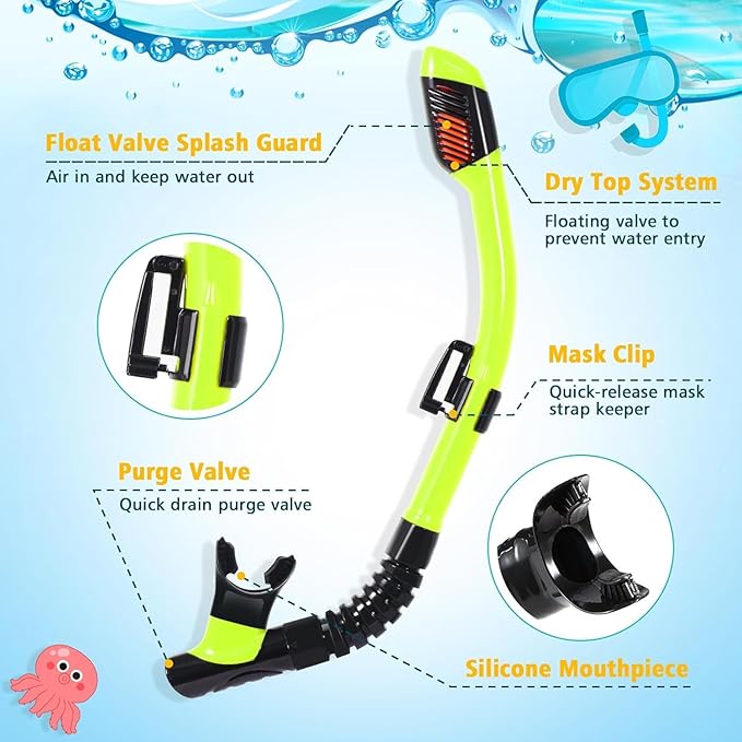 Snorkeling Set for Kids, Full Dry Snorkeling Mask Set for Adults, Anti-Fog Protection, Unisex,HD Panoramic View, Snorkeling Gear for Kids 4-14 Age
