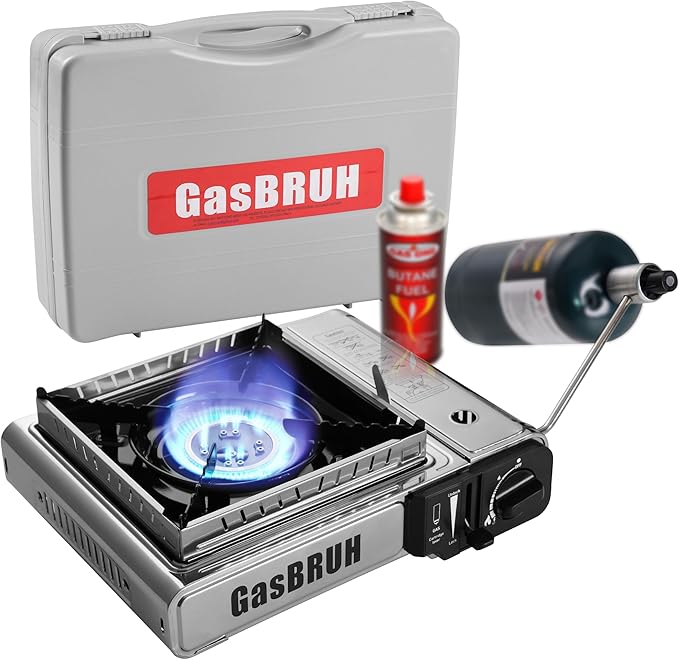 Propane or Butane Stove with Windblocker, Dual Fuel 10,000 BTU Stainess Steel Propane Stove for Camping(TANK not included)