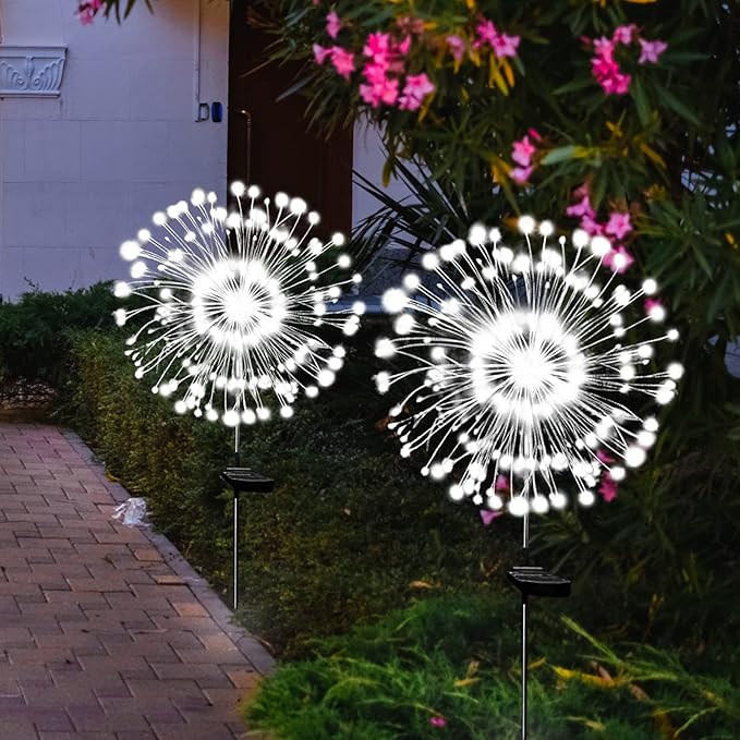 OriginalSourcing Solar Garden Firework Lights Outdoor Waterproof,4 Pack Solar Powered Art Stake Twinkle Lighting Outside Decor,180 LED Sparklers String Lights Yard Pathway Decorations(White)