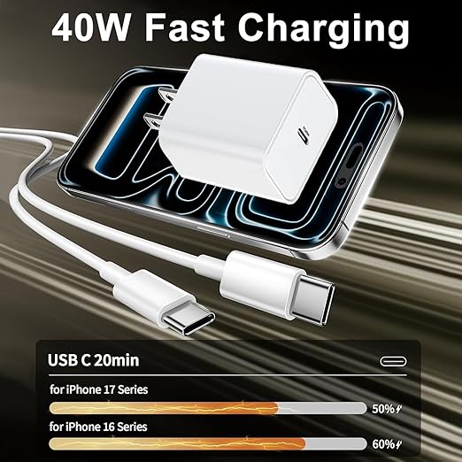 Fast Charger iPhone 17/16/15,2Pack 40W USB C Wall Charger Block 10FT USB C to C Fast Charging Cable Cord 40W Plug Quick Apple Chargers for iPhone 17 Pro Max/17 Air/16 Pro/15Pro/Plus,iPad Pro/Air/Mini