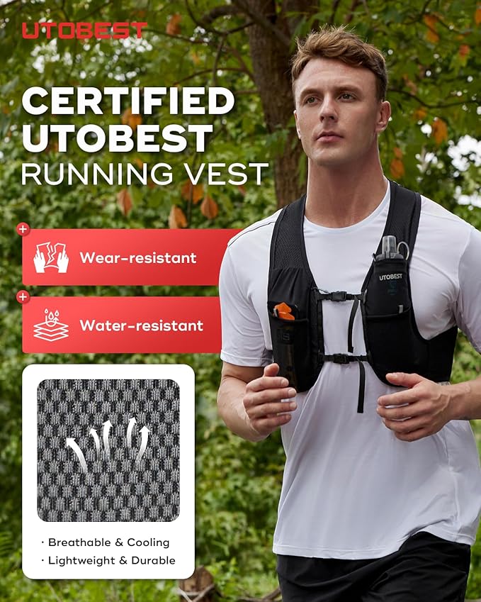 UTOBEST Running Vest for Women Men, Ultra-Light Minimalist Hydration Vest, Breathable Reflective Running Gear for Trail Hiking Jogging
