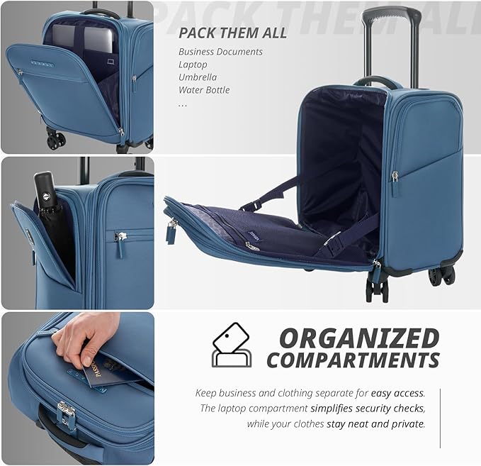 Verage Underseat Carry On Luggage with Spinner Wheels (Coast Blue, 14.5-Inch Plus Underseat Pro)