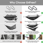 G4Free Large Camping Hammock with Mosquito Net 2 Person Pop-up Parachute Lightweight Hanging Hammocks Tree Straps Swing Bed for Outdoor Backpacking Backyard Hiking
