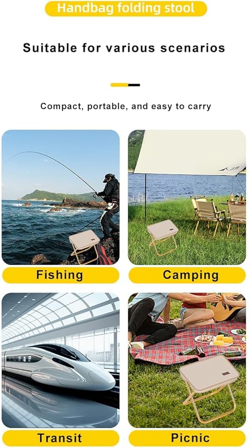 THE LIMIT Mini Folding Stool with Carry Bag, Lightweight Outdoor Stool for Travel, Hiking, BBQ, Fishing, Leisure (Black)