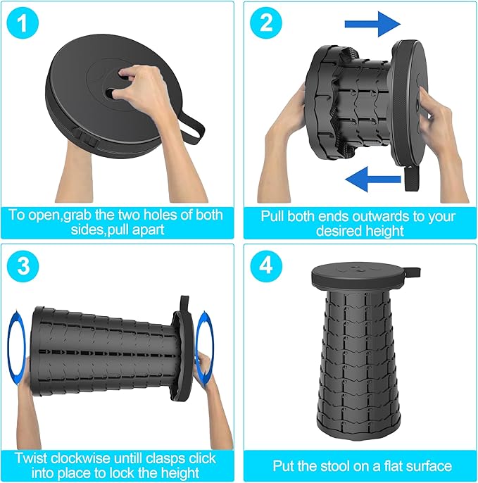 Upgraded Collapsible Stool with Adjustable Strap,Lightweight Folding Stool,Load Capacity 400lbs,Retractable Camping Stool Portable Folding Chair or Travel Footrest for Outdoor Fishing Hiking BBQ