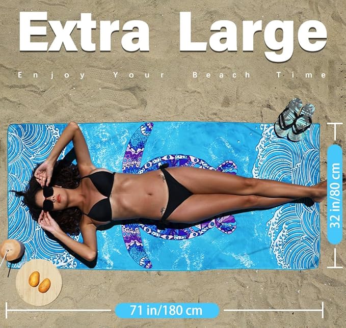 Microfiber Thin Lightweight Beach Towel Sand Free Quick Dry Absorbent Compact Towels for Swimming Pool Camping Beach Accessories Large Easy Pack Travel Things for Vacation Essentials Adult Gift