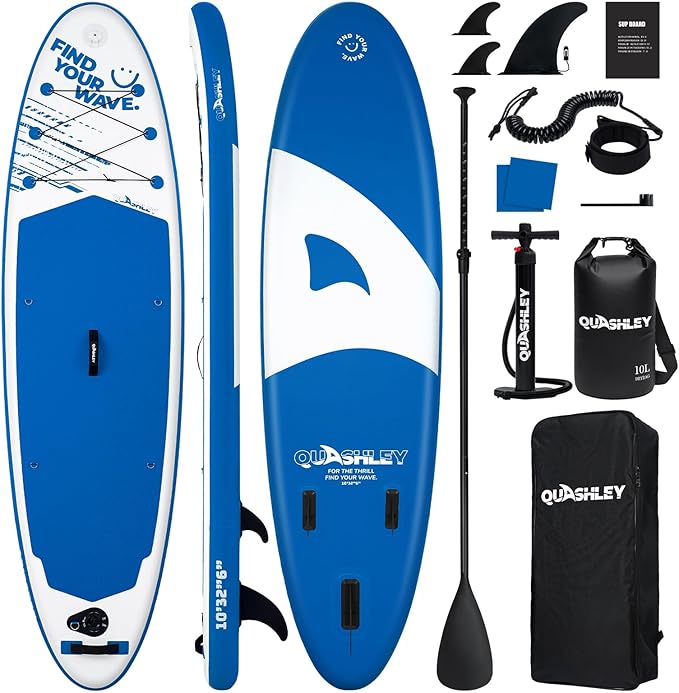 Quashley Inflatable Stand Up Paddle Board,10-11ft Inflatable Paddleboards 32/34 Inch Wide,All Around SUP for Beginners with Lightweight Paddle,Hand Pump,Backpack,Leash,Durable & Portable iSUP Board