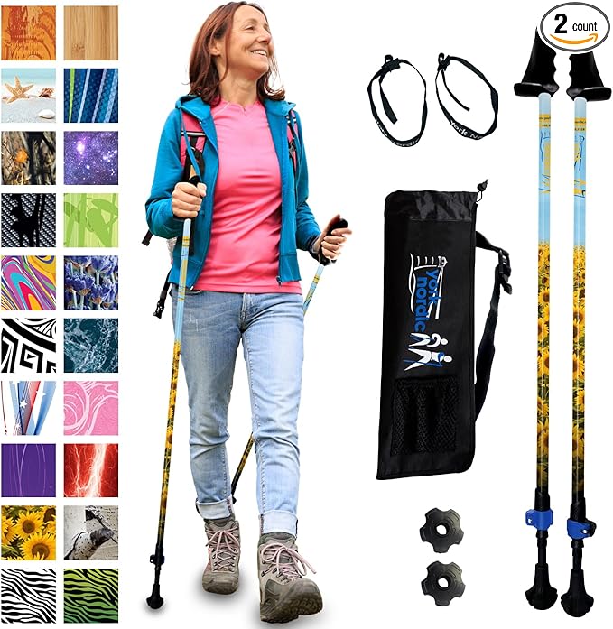 York Nordic Motivator Walking Poles for Balance and Rehab - Patented Stability Grips - Lightweight, Adjustable, and Collapsible - 2 Pieces Adjustable w/flip Locks - Heights 4'6" up to 6'2" - 230 lbs