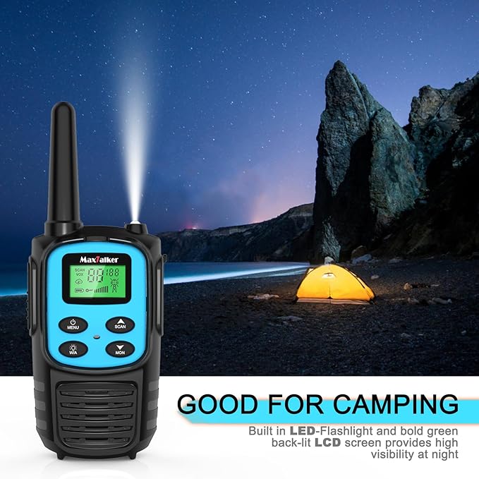 Walkie Talkies Long Range for Adult, MT10 Rechargeable Walkie Talkies FRS Two Way Radio, NOAA, 1200mAh Li-ion Battery USB-C Cable, LED Flashlight,VOX Walkie Talkie for Camping 2Pack (Blue)