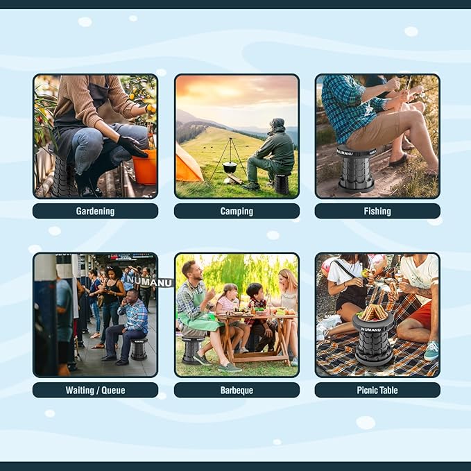 Portable Collapsible Stool, Lightweight & Sturdy, Adjustable Height Telescopic Folding Stool for Adults, Retractable Camping Chair, Telescoping Seat or Footrest for Home & Outdoors, 18"H Max 400lb