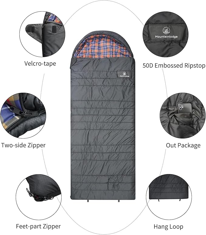 Polycotton Sleeping Bag for Adult,Cold&Warm Weather Large with Compression Sack and Water Resistant for Family Camping,Travel and Car Camping