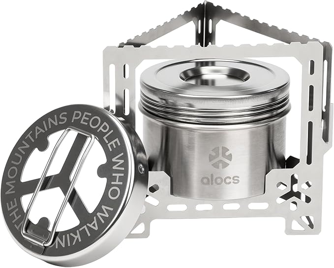 Alocs 2250W Alcohol Stove - Camping Stove with Sealed Cover - Stainless Steel Backpacking Solo Stove with Foldable Stand for Outdoor, Hiking, Survival, Climbing and Picnic