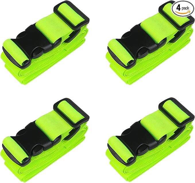 MAGARROW 1.5" Utility Luggage Straps with Buckle Adjustable, 4-Pack (Neon Green, 1.5 in x 4.5 ft)