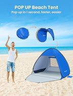Glymnis Pop Up Beach Tent Beach Shade Tent for 1-4 Persons Sun Shelter UPF 50+ Enclose Zipper Door Portable Easy Up Beach Tent