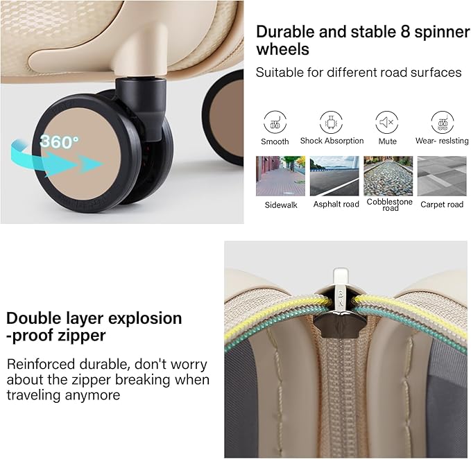 Hanke 20 Inch Expandable Carry on Luggage 22x14x9 Airline Approved Lightweight PC Hard Shell Suitcases with Wheels Travel Luggage Rolling Suitcase Travel Luggage Bag for Weekender(Cuba Sand Pink)