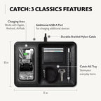 Courant Catch:3 Classics - Italian Leather Wireless Charging Station and Valet Tray (Black) - Compatible with iPhone 16, 15, 14, 13, 12, 11, Galaxy S24, S23, S22, S21, S20, Note, AirPods, AirPods Pro