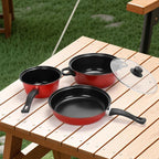 Non-Stick Cookware Set, Portable Lightweight Cast Iron Pots and Pans with Glass Lids and Nylon 4 Piece Set Utensils for Outdoor Camping Picnic Travel