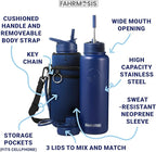 40 Oz Water Bottle with Strap Stainless Steel Sports Water Bottle with 3 Lids (Straw, Chug and Flip Lid) Insulated Leak Proof Metal Jug for Men & Women - Navy Blue