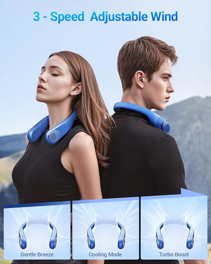 SWEETFULL Portable Neck Fan 360° Cooling Bladeless Personal Fan | No Hair Twisting - 4000mAh USB Rechargeable Wearable Fan for Travel, Birthday Gifts for Men, Women, Mom, and Dad