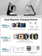 Wireless Charger for Apple Charging Station, Dual MagSafe Charger for iPhone 17/17 Pro/17 Pro/iPhone 16 Pro Max//AirPods, 3 in 1 Foldable iPhone Charging Station, Watch Charger for Apple iWatch Series