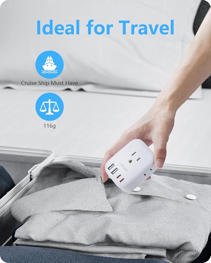 LENCENT 2 Pack Germany France Travel Power Adapter, Schuko Type E/F Power Plug Adaptor with 4 USB Ports(2 Type C), 4 Outlet Converter, US to EU Spain French German Greece Norway Iceland South Korea