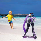 Kids Mask Fins Snorkel Set Snorkeling Packages, with Diving Mask, Snorkel, Adjustable Swim Fins, Mesh Bag, Anti-Fog Anti-Leak Snorkeling Gear for Kids for Snorkeling Swimming Diving