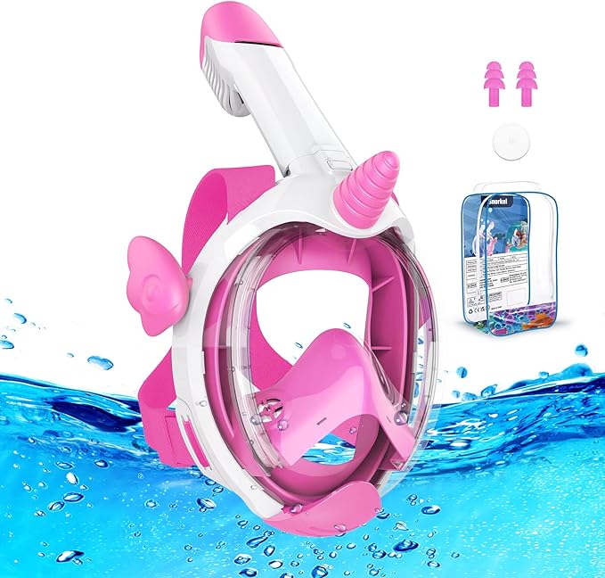 Kids Snorkel Mask, Full Face Snorkel Mask for Kids 4-16, Foldable Snorkeling Gear for Kids Snorkeling Set for Swimming Pool Toys, Dry Top, Anti-Leak/Anti-Fog /180° HD View/Portable Bag